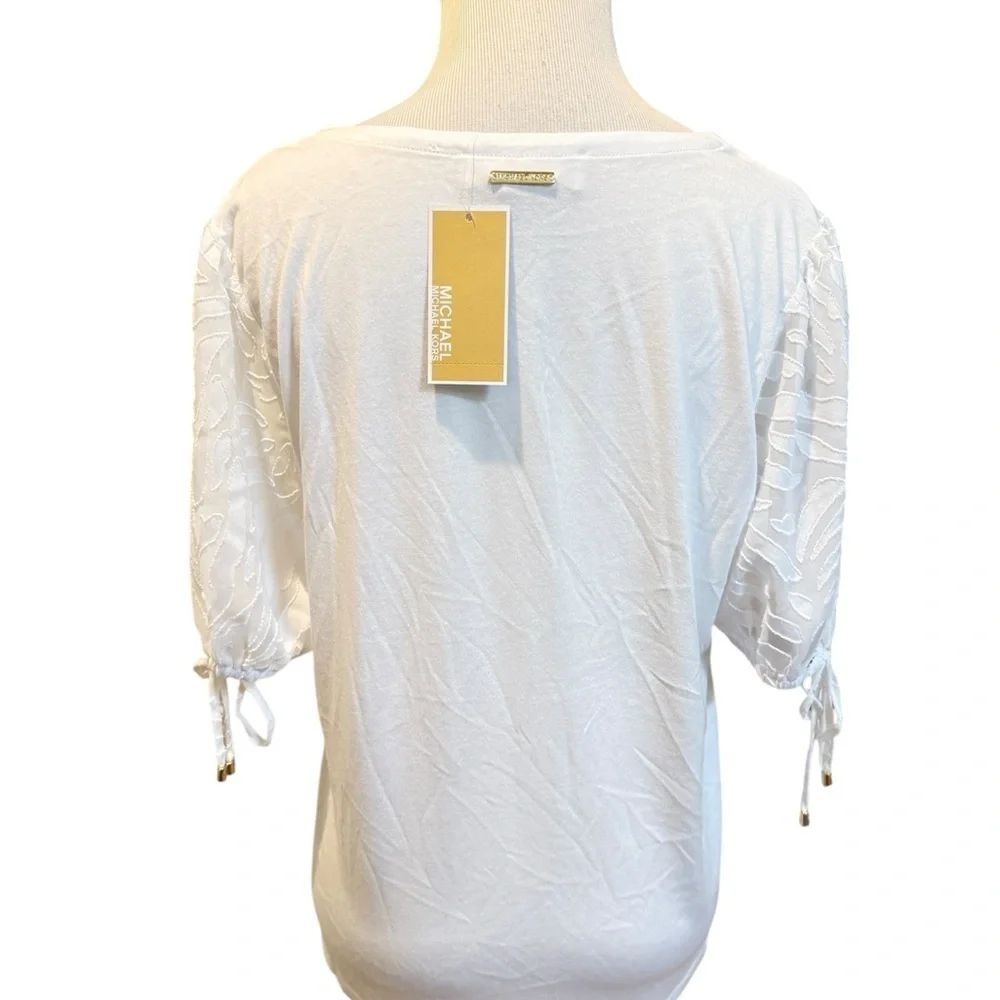 Michael Kors White V-Neck Blouse with Tie Sleeves